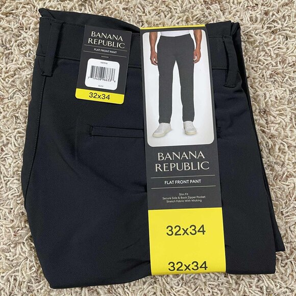 Banana Republic Men's Flat Front Pants Black, Size 32x34 (New) - Picture 1 of 8